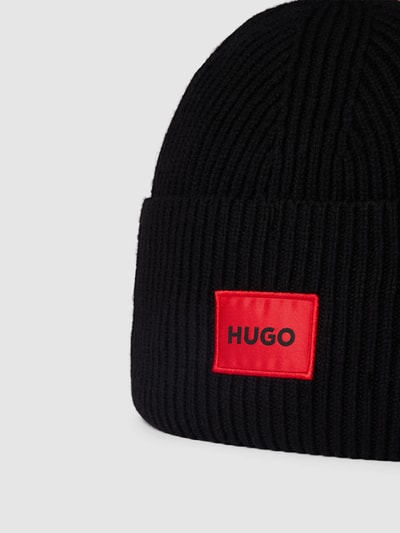 HUGO Czapka beanie z naszywką z logo model ‘Xaff 5’ Czarny 2