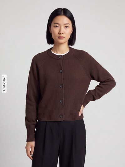 Jake*s Casual Strickjacke aus reiner Wolle mit Label-Detail Schoko 4