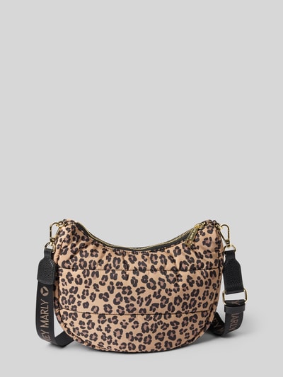 Productfoto, Bauchtasche mit Reißverschluss Modell 'Lifetime Buddy' van Hey Marly met hoofvak, afneembare schouderband, all-over luipaardprint, labelpatch, doorgestikte naden, maat 1: breedte 25 cm, lengte 22 cm, diepte 8 cm, schouderbandlengte 102 cm.