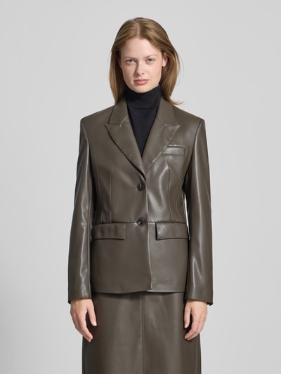 Christian Berg Woman Selection Żakiet o kroju slim fit z imitacji skóry z kieszeniami z patką Ciemnobrązowy 4