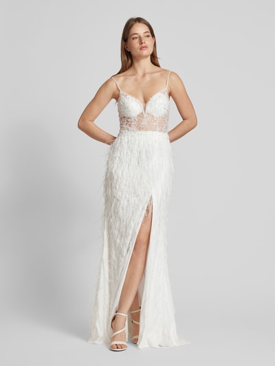 Luxuar Abendkleid mit Fransen Offwhite 4