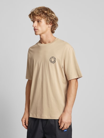 Hugo Blue T-shirt met label- en motiefprint, model 'Nugoyork' Beige - 4