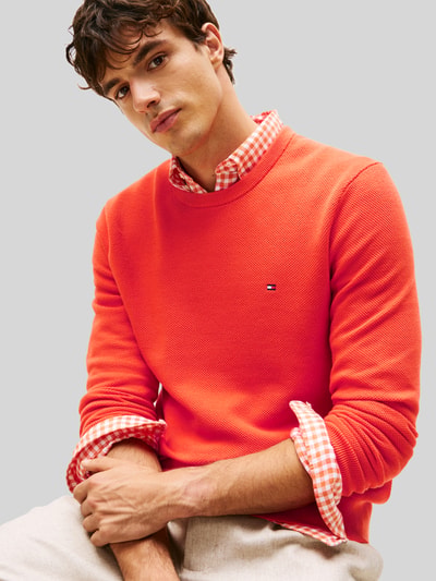 Tommy Hilfiger regular fit gebreide pullover van puur katoen Oranje - 3