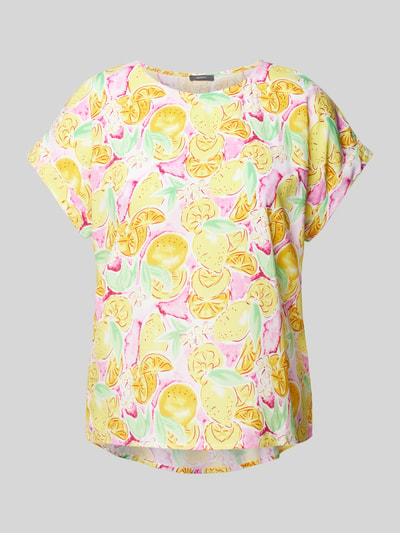 Montego T-shirt van viscose met all-over motiefprint Felroze - 2