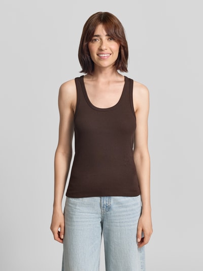 Closed Tanktop in riblook met ronde hals Chocoladebruin - 4