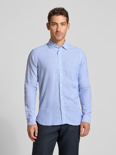 FIL NOIR Regular Fit Business-Hemd aus Leinen-Baumwoll-Mix Modell 'ROMA' Blau 4