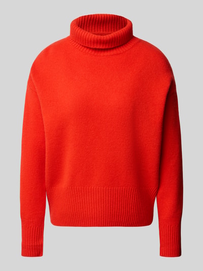 Produktfoto, Rollkragenpullover aus Leinen Modell 'PALACE' von SUNCOO PARIS in leuchtendem Rot, relaxed Fit, strukturierte Oberfläche