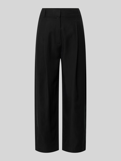 Produktfoto, schwarze Hose aus Lyocell-Leinen-Mix mit Gesäßtaschen und Drapierungen, Relaxed Fit, Produktname: Hose aus Lyocell-Leinen-Mix mit Gesäßtaschen von JAKE*S STUDIO WOMAN, glatte Textur, klassische gerade Form, schlichter Look.