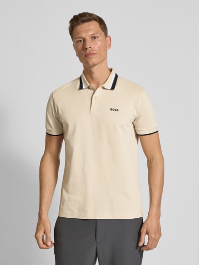 BOSS Green Regular fit poloshirt met labelprint, model 'Paddy' Beige - 4