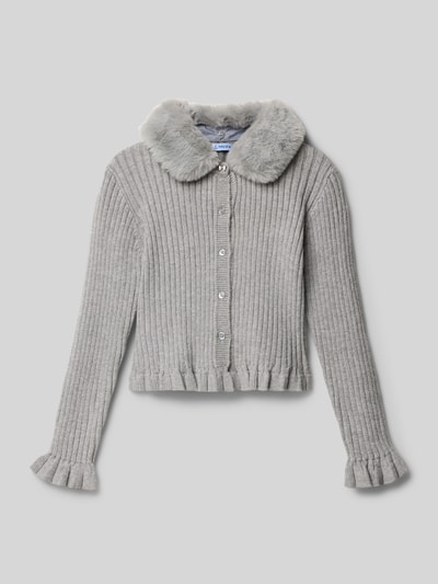 Mayoral Strickjacke mit Kunstfellbesatz Mittelgrau Melange 1