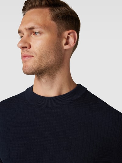 HUGO Strickpullover mit geripptem Rundhalsausschnitt Modell 'Stoppo' Marine 3