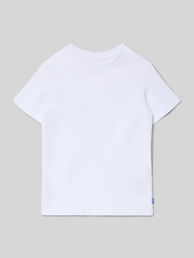 Produktfoto, Kinder T-Shirt mit Rundhalsausschnitt von Jack & Jones aus reiner Baumwolle in Weiß, Regular-Fit, mit Label-Detail, Rückenlänge 51 cm bei Größe 128