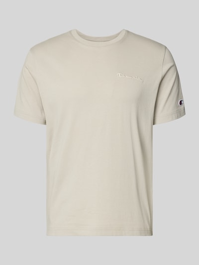 Produktfoto, T-Shirt mit Label-Stitchings und Rundhalsausschnitt von CHAMPION in Beige, reine Baumwolle, Regular Fit, dezente Struktur, Vorderansicht