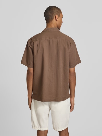 Selected Homme relaxed fit vrijetijdsoverhemd van mix van katoen en linnen model 'RLXCLAY' Chocoladebruin - 5