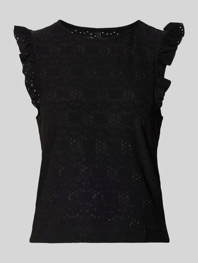 Produktfoto, Slim Fit Top mit Allover-Muster Modell 'MILLA' von Only in Schwarz, Optik: Unifarben, Jersey mit feiner Lochstruktur und kurzen Ärmeln.