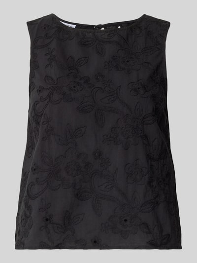 Produktfoto, schwarzes Regular-Fit Blusentop aus reiner Baumwolle Modell 'PCGINGER' von PIECES mit floraler Stickerei, Damen Blusentop.