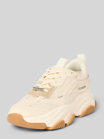 Produktfoto, Sneaker mit Label-Details Modell 'Possession' von Steve Madden, beżowy, powlekana skóra, zaokrąglony kształt, sznurowanie, profilowana podeszwa, wysokość obcasa w rozmiarze 40: 5 cm, wysokość cholewki w rozmiarze 40: 7 cm, szerokość w rozmiarze 40: 7 cm