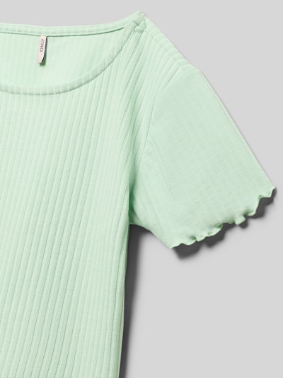 Productfoto, Regular Fit T-Shirt met viscose-aandeel model 'KONELLA' van Only in effen mintgroen met frill afwerking, stretch geweven stof