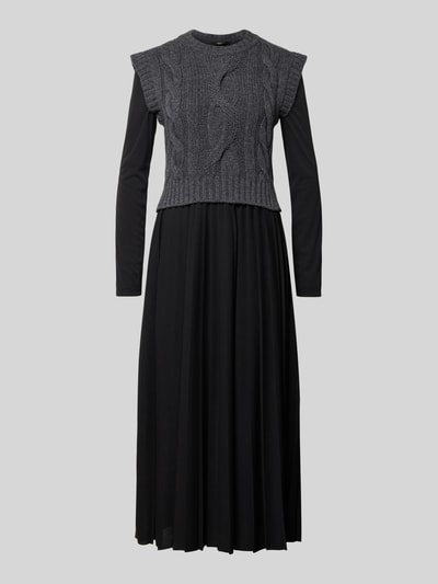 Productfoto, Maxi-Freizeitkleid im Set met gebreide wollen pullunder model 'EBRO' van Weekend Max Mara, zwart en grijs, plissé chiffon en wol, unikleur, loose fit.