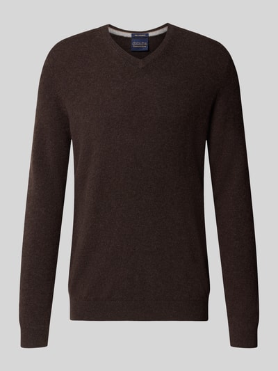 Produktfoto, Strickpullover aus Kaschmir mit V-Ausschnitt von Christian Berg Men in donkerbruin, regular fit, heren, gladde textuur, ruglengte maat M 71 cm, mouwlengte maat M 71 cm