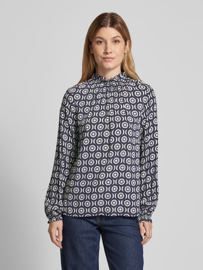 Emily Van den Bergh Regular fit blouse van viscose met opstaande kraag Donkerblauw - 4