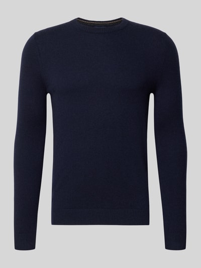 Produktfoto, Kaschmirpullover mit gerippten Abschlüssen von Christian Berg Men in Dunkelblau, gerader Schnitt, Rundhalsausschnitt, reine Kaschmir-Textur