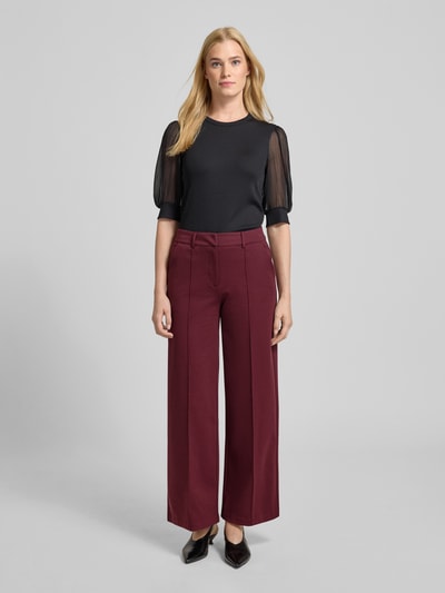 ICHI Wide leg stoffen broek met vaste persplooien, model 'KATE' Bordeaux - 1