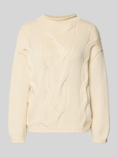MANGO Strickpullover mit gerippten Abschlüssen Modell 'TRENZAS' Offwhite 2