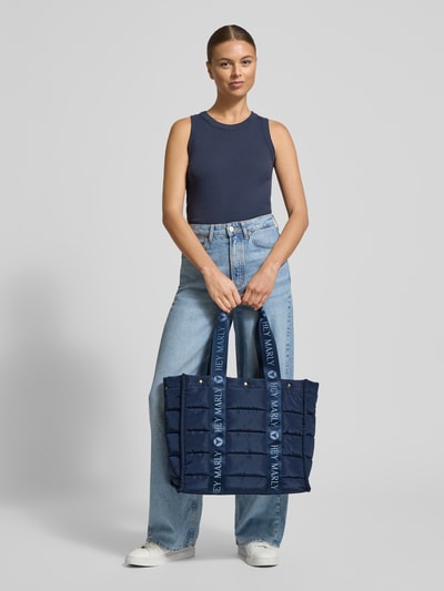 Hey Marly Shopper met doorgestikte naden en labeldetails, model 'Best Buddy' Donkerblauw - 1
