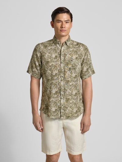 Fynch-Hatton Slim Fit Leinenhemd mit Button-Down-Kragen Hellgruen 4