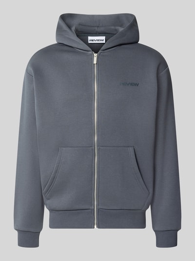 Produktfoto, Relaxed Fit Sweatjacke aus Baumwoll-Mix mit Label-Detail von REVIEW, grau, Kapuze, Reißverschluss, Känguru-Tasche, elastische Abschlüsse.