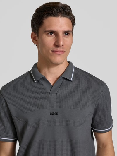 BOSS Green Regular fit poloshirt met labelstitching Donkergrijs - 3