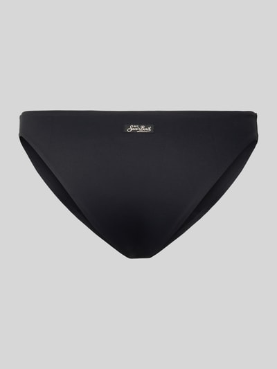 Produktfoto, schwarze Slim Fit Bikini-Hose mit Logo-Patch Modell 'Reanna' von MC2 Saint Barth, Elastischer-Material-Mix, glatte Oberfläche