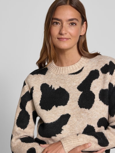 B.Young Gebreide pullover met ronde hals, model 'Minyax Leo Jumper' Beige gemêleerd - 3