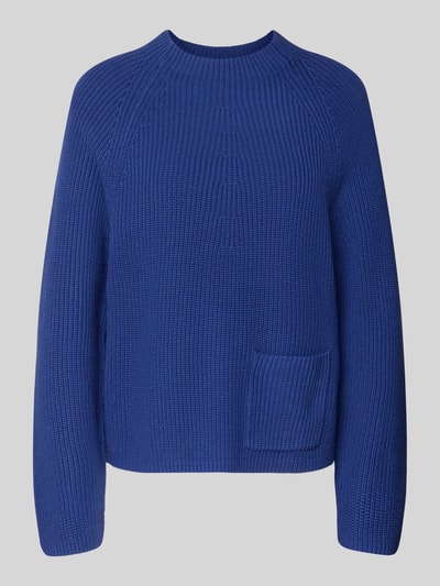 Produktfoto, Regular Fit Pullover aus reiner Baumwolle Modell 'Riya' von Oui w kolorze intensywnego niebieskiego, imitacja dzianiny, nakładana kieszeń, krój regular fit, bawełna, długość tyłu w rozmiarze 36: 57 cm, długość rękawów w rozmiarze 36: 38 cm