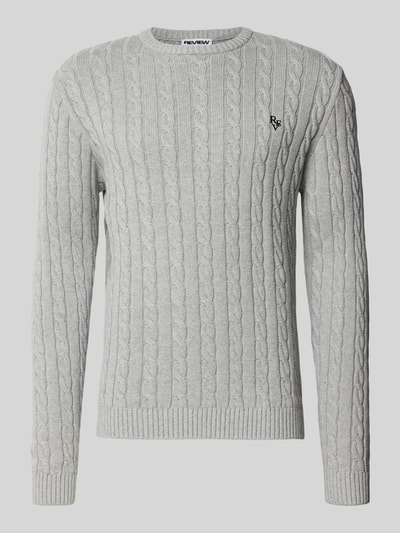 REVIEW Slim fit gebreide pullover met kabelpatroon Lichtgrijs gemêleerd - 2
