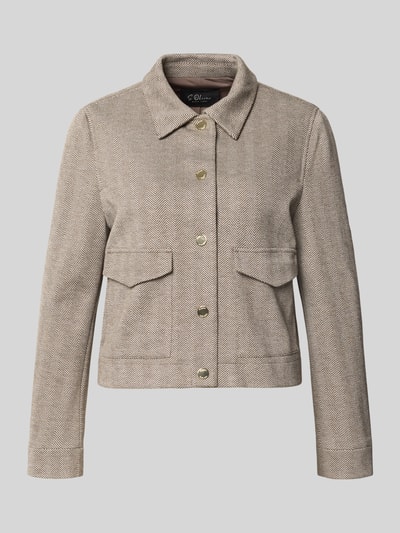 Produktfoto, Regular Fit Hemdjacke mit Viskose-Anteil von s.Oliver BLACK LABEL in Beige mit feinem Fischgrätmuster und glatter Textur