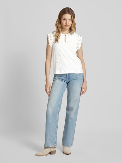 Vero Moda Regular Fit T-Shirt mit Lochstickerei Modell 'TASSA' Weiss 1