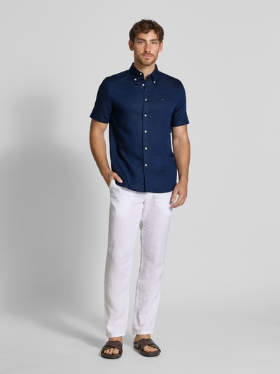 Tommy Hilfiger Regular fit vrijetijdsoverhemd van een mix van katoen en linnen Marineblauw - 1