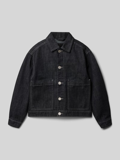 Produktfoto, Regular Fit Jeansjacke mit Umlegekragen Modell 'Loyd' von Jack & Jones aus reiner bawełna, krój regular fit, nakładane kieszenie, listwa guzikowa, długość tyłu w rozmiarze 140: 51 cm, szerokość ramion w rozmiarze 140: 48 cm, długość rękawów w rozmiarze 140: 48 cm