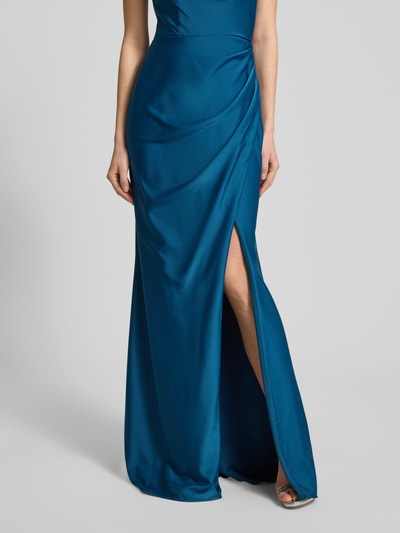 Luxuar Avondjurk met plooien opzij Oceaanblauw - 3