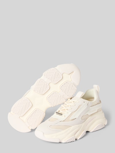 Productfoto, Sneaker met labeldetails model 'Possession' van Steve Madden in beige, gecoat leer, afgeronde vorm, 5 cm hak, profielzool.