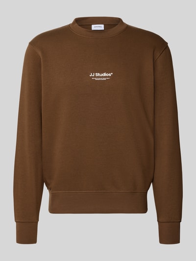 Produktfoto, Regular Fit Sweatshirt aus Baumwoll-Mix Modell 'Soho' von JACK & JONES in Braun mit Logo-Print, Rundhalsausschnitt, elastische Abschlüsse