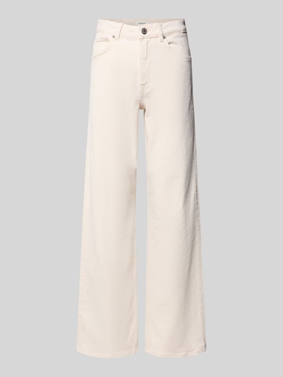 Productfoto, Wide Fit Jeans uit katoenmix model 'WIDE BEA-KORI' van Selected Femme in effen crème denim met label patch, high waist, 5-pocket-design, knoop- en ritssluiting, riemlussen, metalen klinknagels