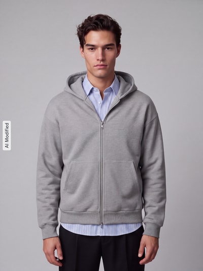 ONLY & SONS Sweatjacke mit Zweiwege Reißverschluss Mittelgrau Melange 4