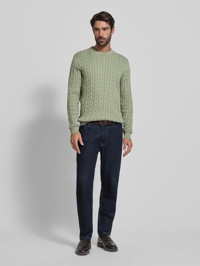 Christian Berg Men Gebreide pullover met ribboorden Rietgroen - 1