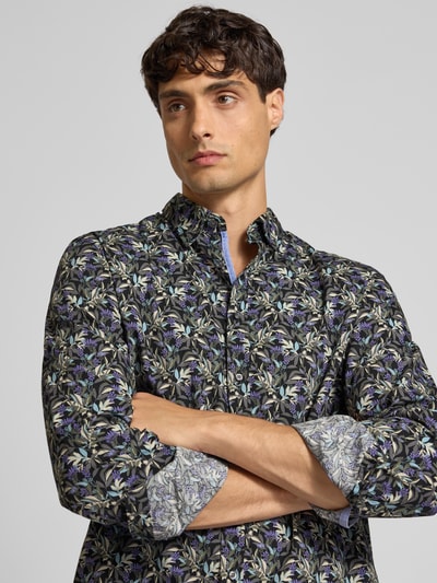 Christian Berg Men Regular fit vrijetijdsoverhemd met bloemenmotief Zwart - 3