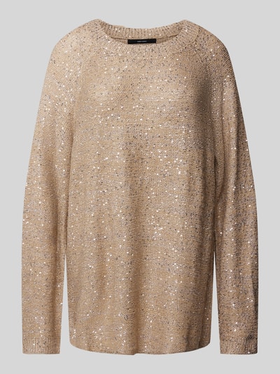 Vero Moda Regular Fit Strickpullover mit Paillettenbesatz Modell 'LEILANI' Metallic Beige Melange 2