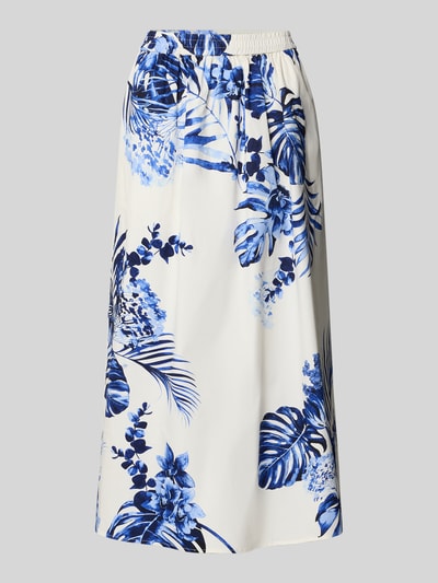 Produktfoto, Midirock im Allover-Look Modell 'TROPICS' von Fynch-Hatton in Weiß mit blauen floralen Mustern, reine Baumwolle, A-Linie, elastischer Bund
