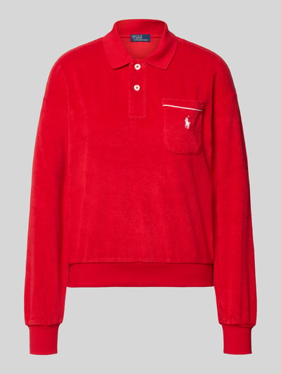 Produktfoto, Regular Fit Poloshirt aus Baumwoll-Mix von Polo Ralph Lauren, Optik: Unifarben, Langarm, Logo-Stitching, Kontrastpaspel, Polokragen, Brusttasche, Materialverarbeitung: Frottee
